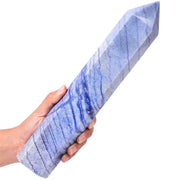 AMOYSTONE extralarge crystal obelisk in blue aventurine for meditation and ambient harmony.