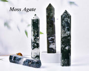 AMOYSTONE moss agate obelisk gift idea for crystal lovers.