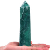 AMOYSTONE Green Fluorite Obelisk Wand for meditation and energy focus.
