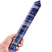 AMOYSTONE Lapis Lazuli Obelisk six-faceted wand for meditation and energy focus.
