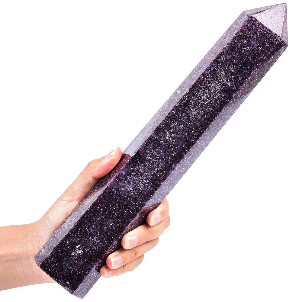AMOYSTONE large Lepidolite wand with 6 facets for focused energy during meditation.