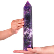 AMOYSTONE large purple moss agate tower for meditation and chakra balance