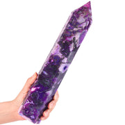 AMOYSTONE large purple moss agate tower for meditation and energy direction