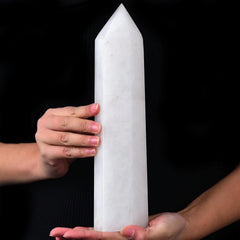 AMOYSTONE large white crystal quartz wand front view for meditation and energy work