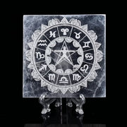 AMOYSTONE selenite plate with twelve constellations for crystal cleansing and chakra balance
