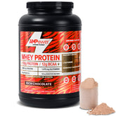 AMPOWER Chocolate Whey Protein tub supports post-workout recovery and muscle fueling.