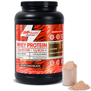 AMPOWER Chocolate Whey Protein tub supports post-workout recovery and muscle fueling.