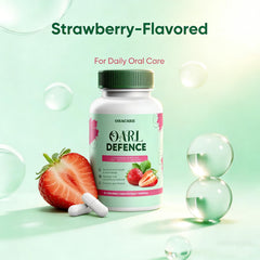 Strawberry-flavored AMUA Oracare Oral Defence capsules ready for daily use