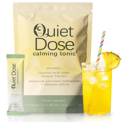 AMUA Quiet Dose Pineapple bottle for a calming unwind with L-Theanine and adaptogens.