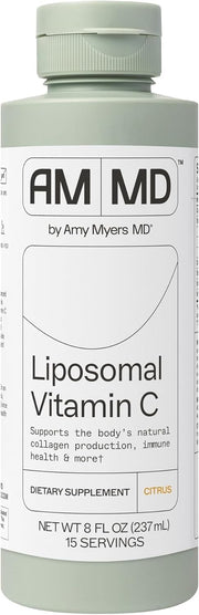 Amy Myers MD liposomal vitamin C bottle shows high-absorption formula for daily immune support.