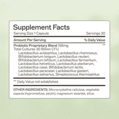 Amy Myers MD Probiotics 30B capsules closeup highlights 14 strains for gut diversity.