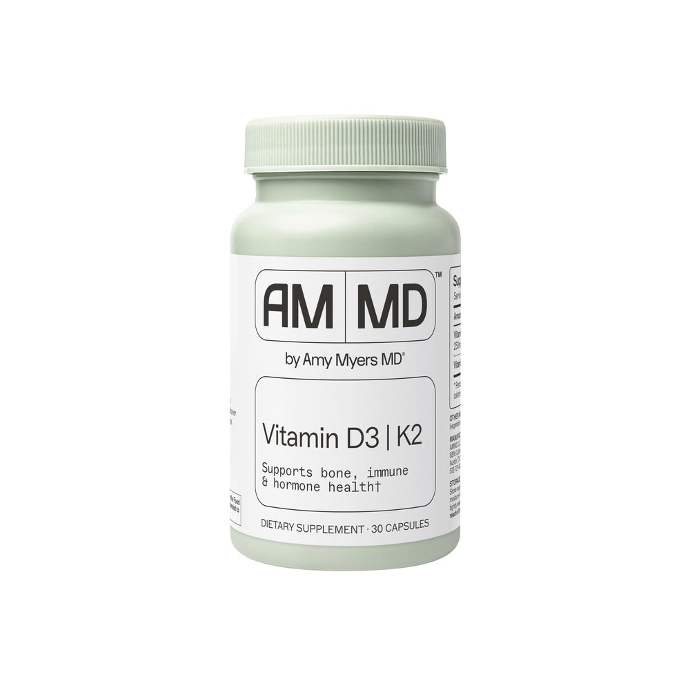 Amy Myers MD Vitamin D3/K2 bottle showing 10,000 IU for daily bone and immune support