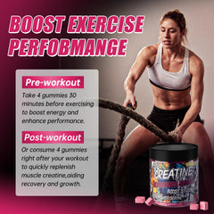 AMZXO Creatine Monohydrate Gummies packaging highlighting vegetarian, gluten-free formula.
