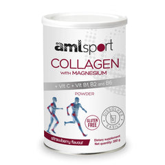 Ana María Lajusticia AML Sport collagen bottle supports daily wellness with strawberry flavor.