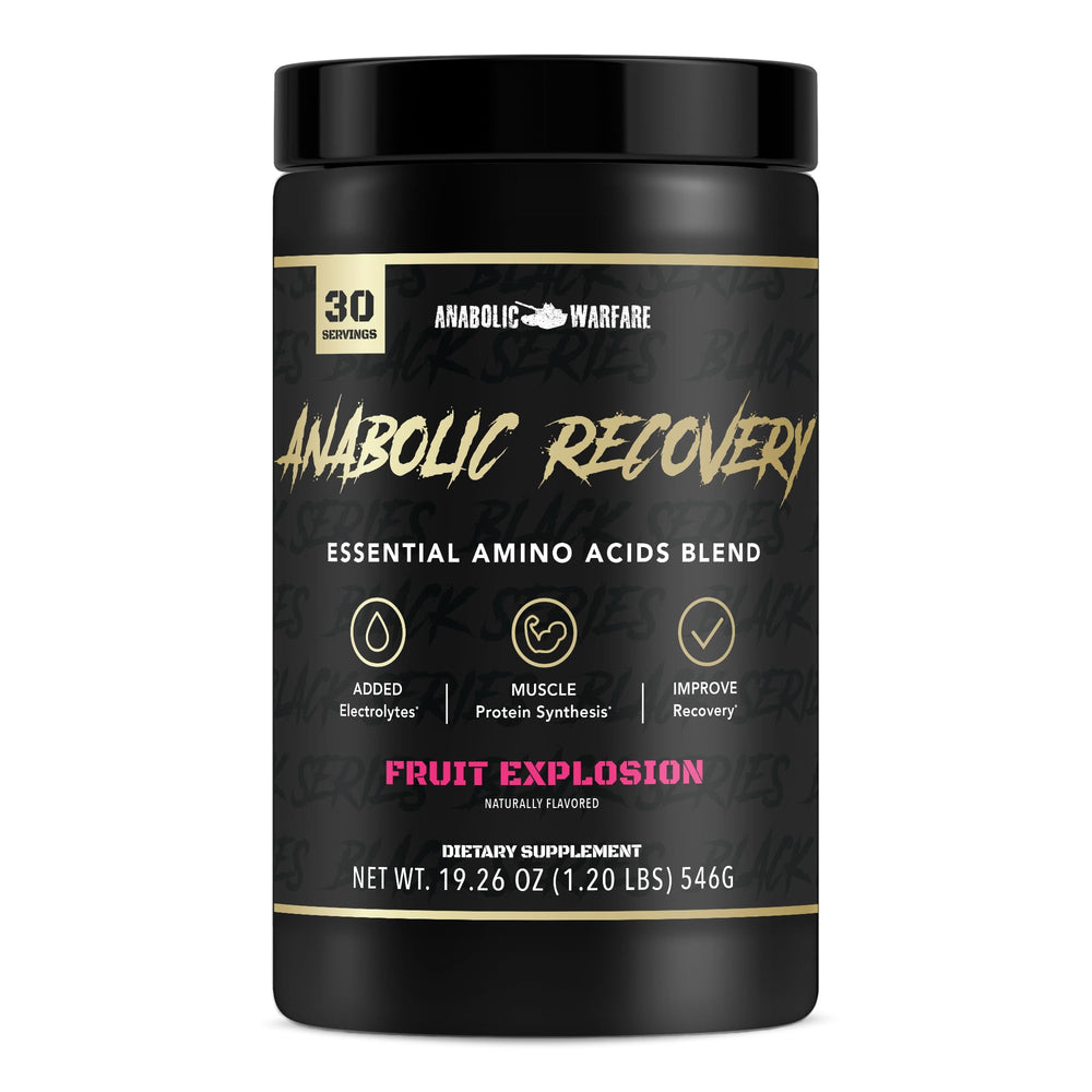 Anabolic Warfare Anabolic Recovery bottle pouring after exercise for post-workout refreshment