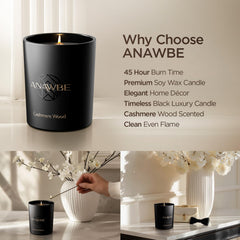 ANAWBE Cashmere Wood candle in a vessel showcases luxury design for modern spaces.