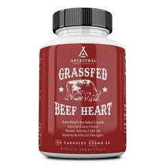 Ancestral Supplements Beef Heart bottle front showing 3300 mg per serving for daily vitality.