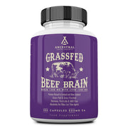 Ancestral Supplements Brain and Liver capsules bottle on a wooden surface for daily brain support.