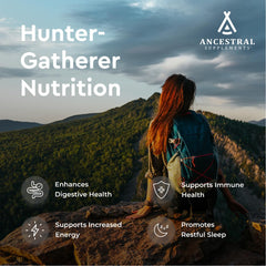 Ancestral Supplements grass fed organs blend visual highlighting liver and heart nutrients.