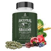 Ancestral Supplements greens powder capsules bottle front for daily vitality support.