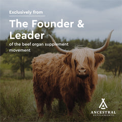 Ancestral Supplements packaging highlights grass-fed origin for pure organ nutrition