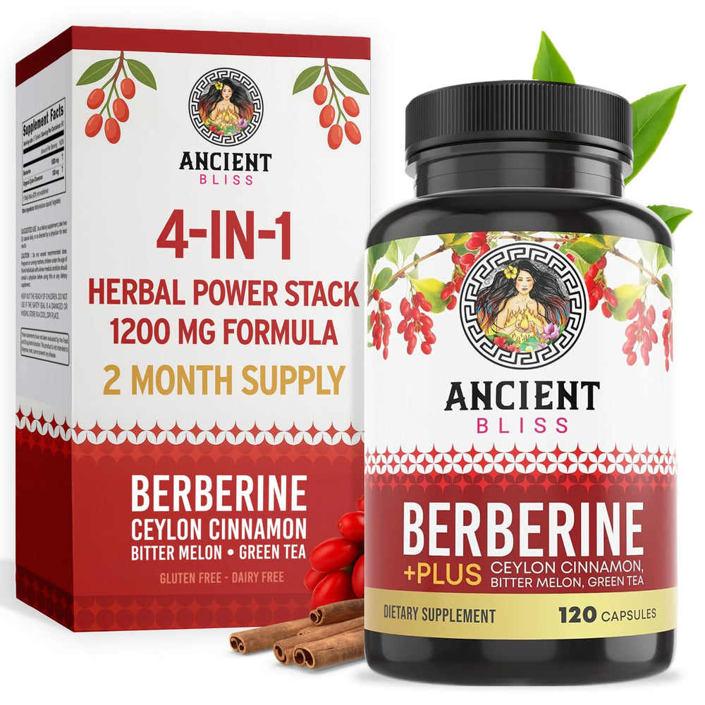Ancient Bliss berberine HCL bottle for convenient daily capsule use.
