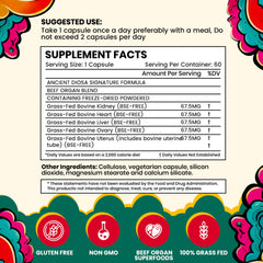 ANCIENT DIOSA blend of liver, heart, ovary, and uterus capsules for hormonal balance.