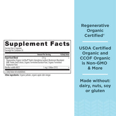 Ancient Herbals Liver Cleanse ingredients display milk thistle, burdock, and reishi