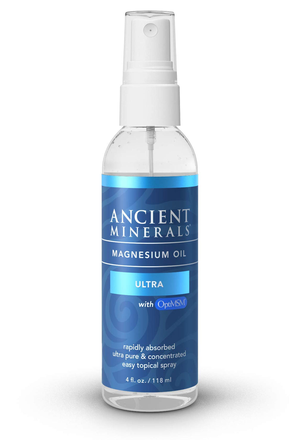 Ancient Minerals Ultra Magnesium Oil Spray bottle for easy topical application.