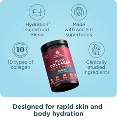 Ancient Nutrition Advanced Multi Collagen Hydrate powder pour demonstrates easy mixing for busy days.