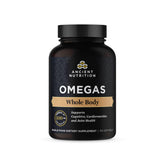 Ancient Nutrition Ancient Omegas Whole Body bottle with softgel capsules for daily omega support.