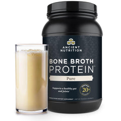 Ancient Nutrition bone broth protein bottle shows convenient daily protein option.
