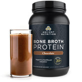 Ancient Nutrition chocolate bone broth protein tub showing rich flavor option