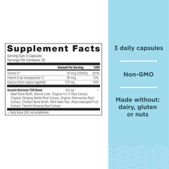 Close-up of label showing D3 and K2 for bone mineral balance.