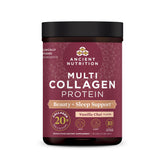 Ancient Nutrition collagen Beauty + Sleep Vanilla Chai tub—ready for daily skin support.