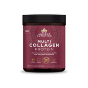 Ancient Nutrition collagen peptides tub closeup for daily skin and joint support.