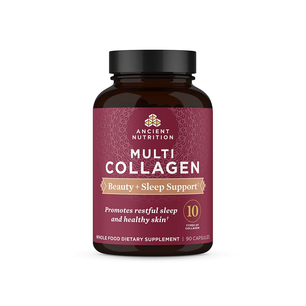 Ancient Nutrition collagen pills bottle showing beauty and sleep support