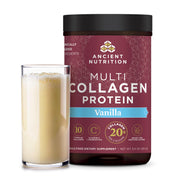 Ancient Nutrition collagen powder vanilla tub front for versatile daily use and flavor