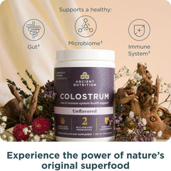 Ancient Nutrition colostrum powder scoop: easy dose for smoothies and water.