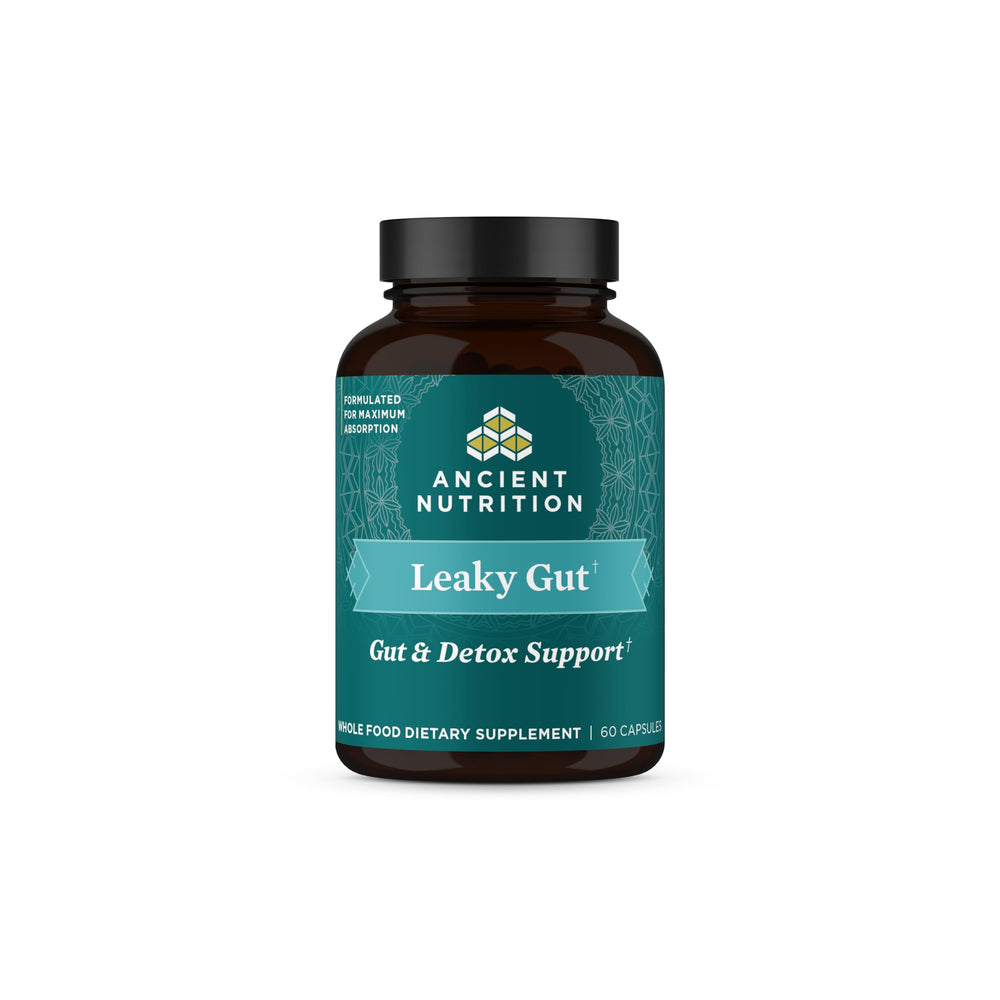 Ancient Nutrition Leaky Gut Capsules bottle for daily digestive support.