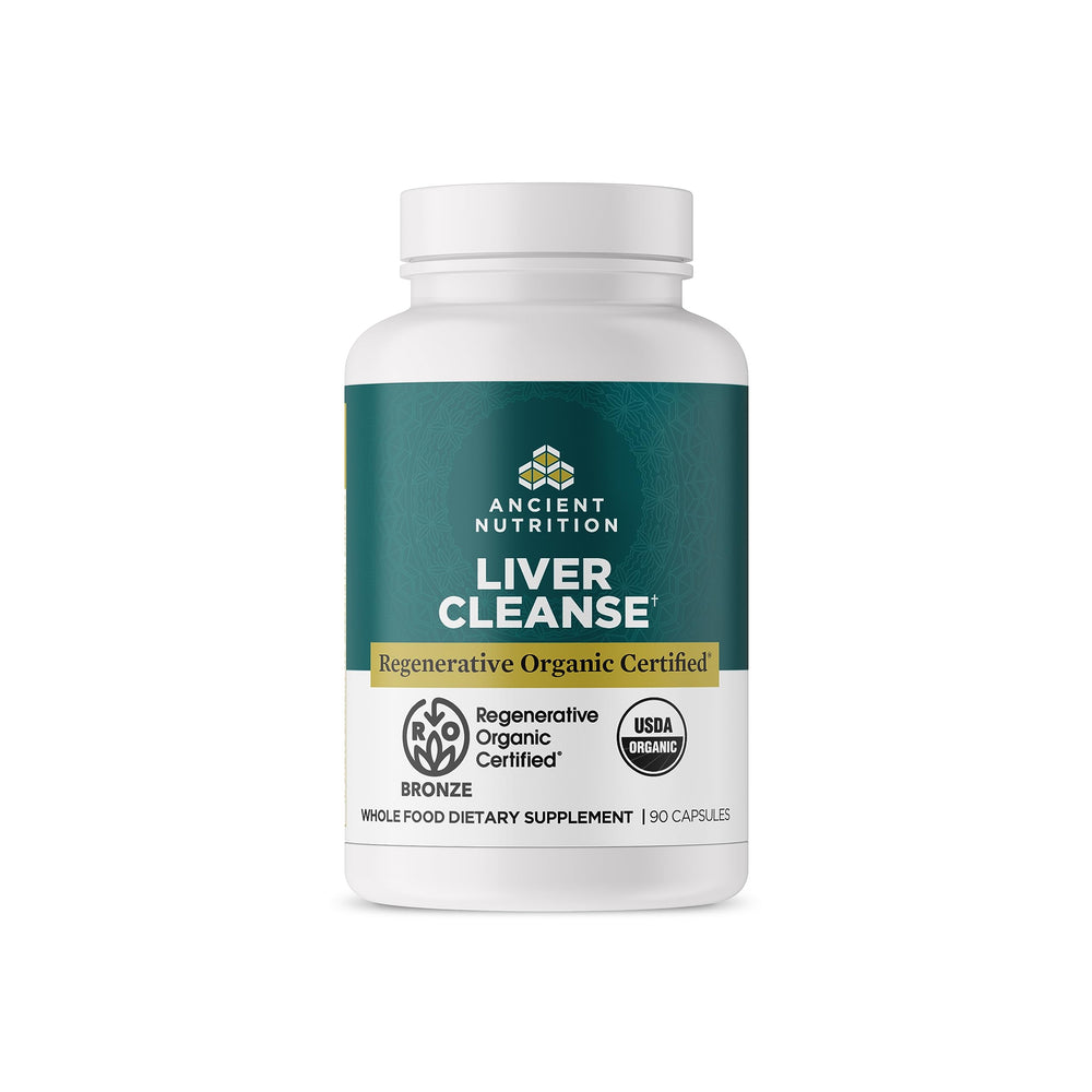 Ancient Nutrition Liver Cleanse bottle label with milk thistle for daily wellness