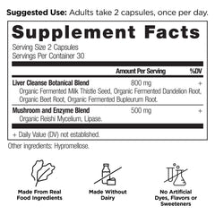 Ancient Nutrition Liver Cleanse bottle side label highlights key ingredients for liver wellness.