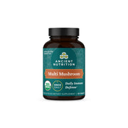 Ancient Nutrition Multi Mushroom bottle shows daily immune support in a gluten-free pill