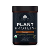 Ancient Nutrition Plant Protein+ chocolate bottle showing convenient vegan protein