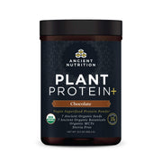 Ancient Nutrition Plant Protein+ chocolate bottle showing convenient vegan protein