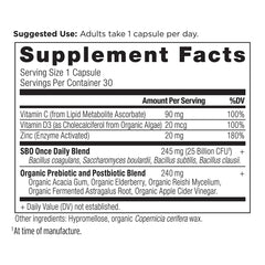 Ancient Nutrition Probiotics bottle back label with ingredients and dosing information for immune-friendly routines.