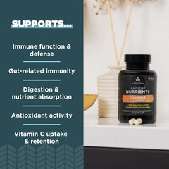 Ancient Nutrition Probiotics Vitamin C capsules closeup showing capsule texture