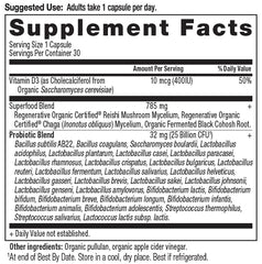 Ancient Nutrition Probiotics Women 50+ label close-up showing regenerative organic certified quality