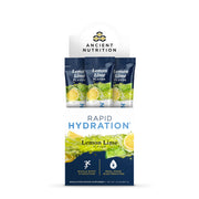 Ancient Nutrition rapid hydration Lemon Lime sachet being stirred in water for refreshment