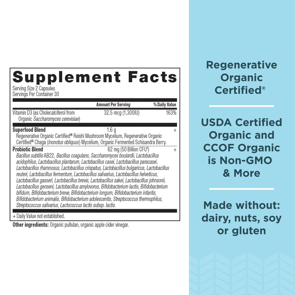 Ancient Nutrition regenerative women's probiotics capsules closeup for easy daily use.
